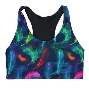 NWT New Terez DuoKnit Sports Athletic Work-Out Bra Lucky Feathers Racerback XL